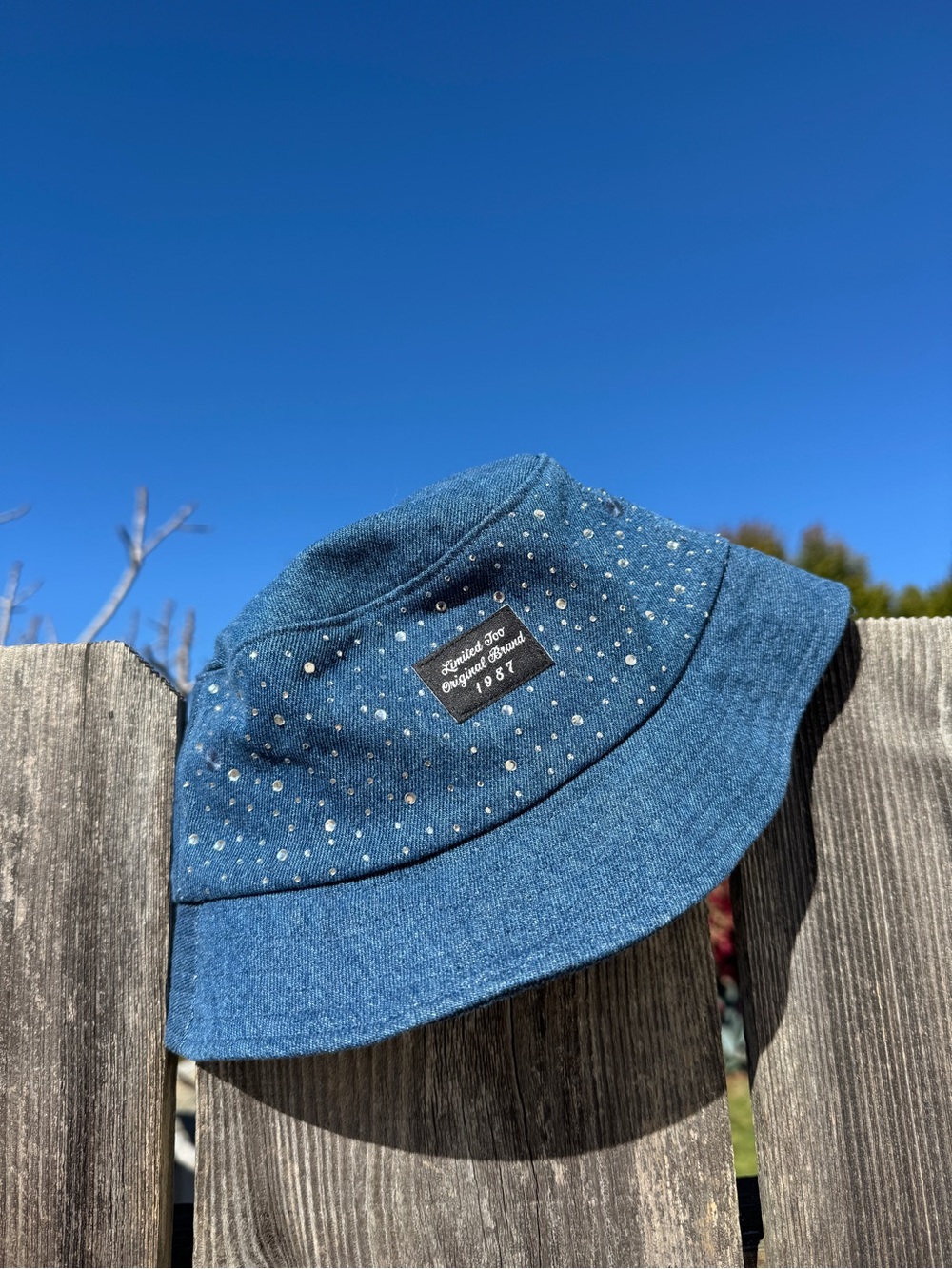 Vintage Y2K Limited Too Blue Denim Bucket Hat with Rhinestones Sparkles